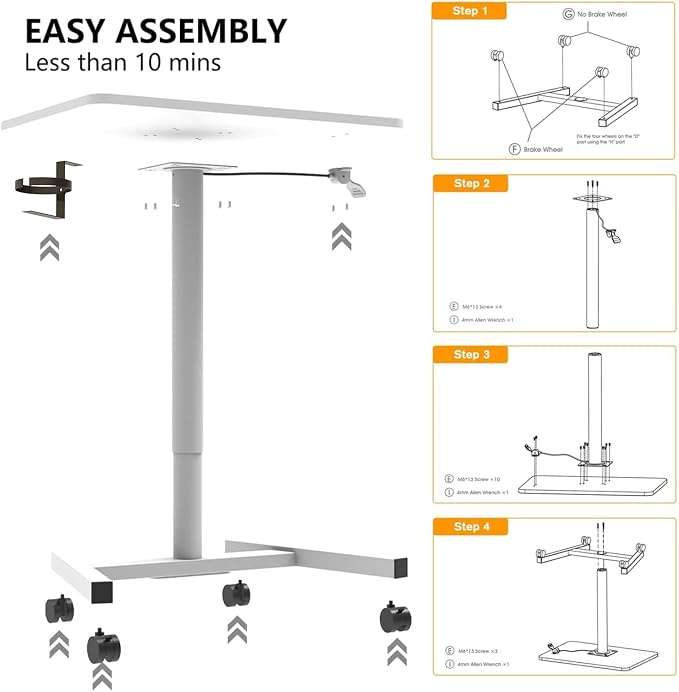 28-Inch Mobile Standing Desk, Computer Workstations with Cup Holder, Portable Standing Desk with Lockable Wheels, Rolling Table for Home Office Classroom Hospital (Snow-White, Steel Classic) - Image 7