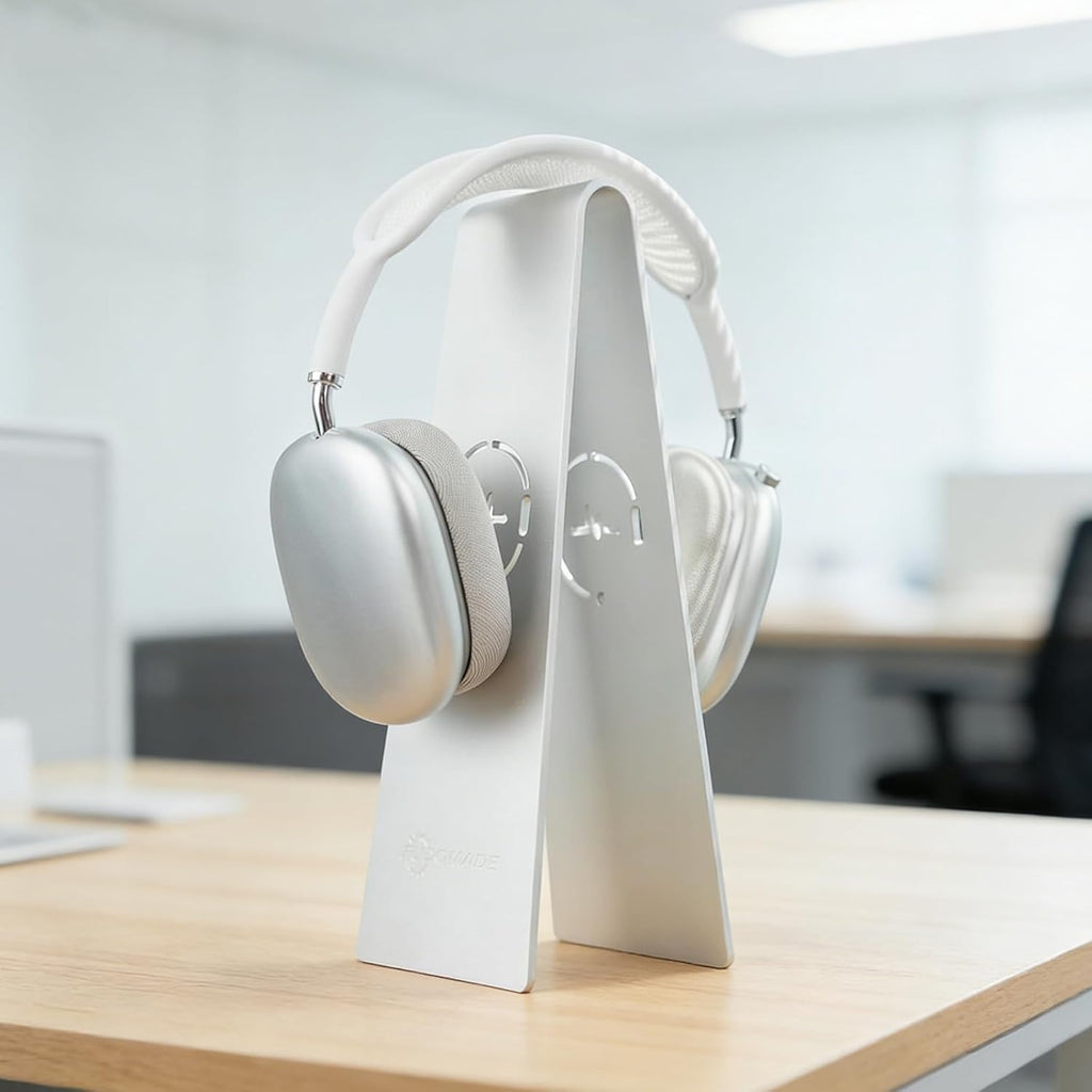 Aluminum Headphone Stand, Universal Headset Holder for Desk, Gaming Headphone Hanger with Anti-Slip Base, Compatible with Over-Ear & On-Ear Headphones (White) - Image 2