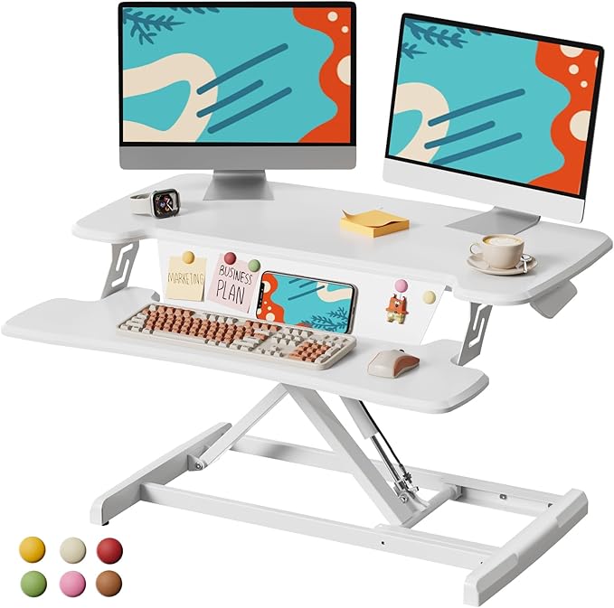JOY worker Standing Desk Converter, 32" Height Adjustable Desk Riser, White | Sit Stand Up Desktop Riser with Keyboard Tray & 6 Fridge Magnets, Desk Workstation Converter for Home Office Computer Laptop by JOYworker