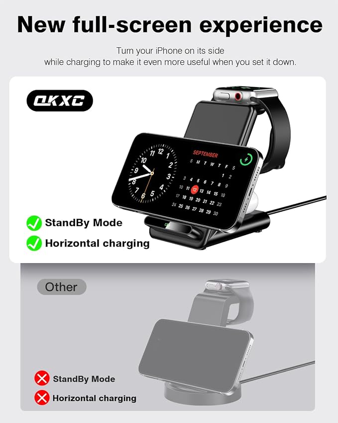 Wireless Charging Station,3 in 1 Charging Stand for Apple Multiple Devices | Fast Wireless Charger for Apple Watch Ultra 11 10 9 8 7 6 SE 5 4 3, for iPhone 17/Air/16/15/14/13/12,for AirPods Pro (Black) - Image 2