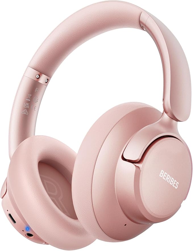 BERIBES Hybrid Active Noise Cancelling Headphones Wireless Over Ear 70Hours | Foldable Bluetooth 6.0,Transparent Modes,3.5MM Cable,Lightweight Built-in Mic,HiFi Stereo Deep Bass,Soft-Earpad,Fast Charging by BERIBES