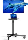 Mobile TV Cart for 23-60 Inch LCD LED OLED Flat Curved Screen TVs - Height Adjustable Rolling Floor Stand with Shelf and Locking Wheels - Up to 88lbs, Max VESA 400x400mm, Black by Xyndyx