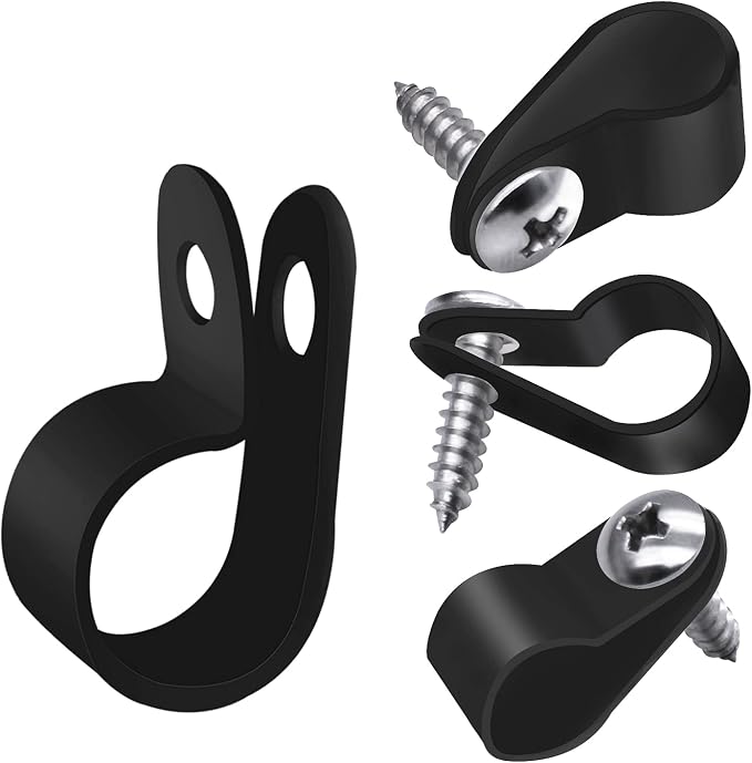 mankk 50PCS 1/2 Inch Rope Light Clips P-Style Mounting Clips Plastic Cable Clamps with Compatible Stainless Steel Pan Head Phillips Screws for Wire Management M-030-BK-LS by mankk
