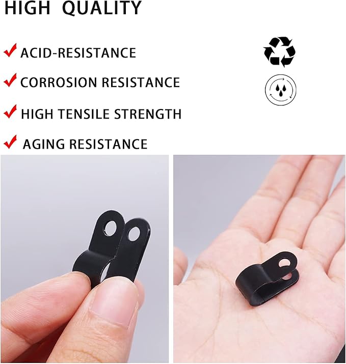 mankk 50PCS 1/2 Inch Rope Light Clips P-Style Mounting Clips Plastic Cable Clamps with Compatible Stainless Steel Pan Head Phillips Screws for Wire Management M-030-BK-LS - Image 6
