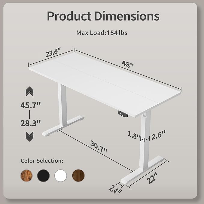 Agilestic 48 * 24 Inch Height Adjustable Electric Standing Desk, White | Sit Stand Up Computer Desk, Memory Presets, Stable Steel Frame,154 lbs, Easy Assembly, Splice Board, Home Office, Studying - Image 3