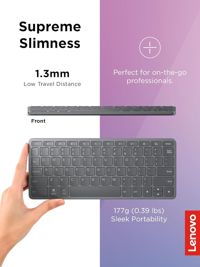 Lenovo Multi-Device Wireless Bluetooth Keyboard, Connect Up to 3 Devices Simultaneously, Compatible with iOS, Android, Windows, Slim Profile, Rechargeable, 60-Hour Battery Life, Iron Grey - Image 4