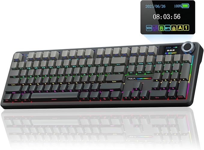 AULA F108 PRO - Wireless Mechanical Keyboard with Screen & Knob,Full Size Keyboard with 8000mAh Battery,Pre-lubed Switches,Side Printed PBT Keycaps,RGB Backlit Hot Swappable Custom Gaming Keyboards by AULA