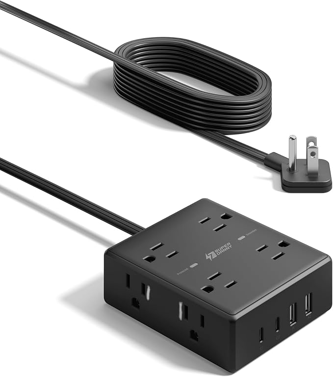 SUPERDANNY Extension Cord,Flat Plug Surge Protector Power Strip,6Ft | 8 AC & 4 USB Ports (2 USB C),Surge Protector with 1050J,Desk Charging Station for Home Office,College Dorm Room Essentials - Image 9