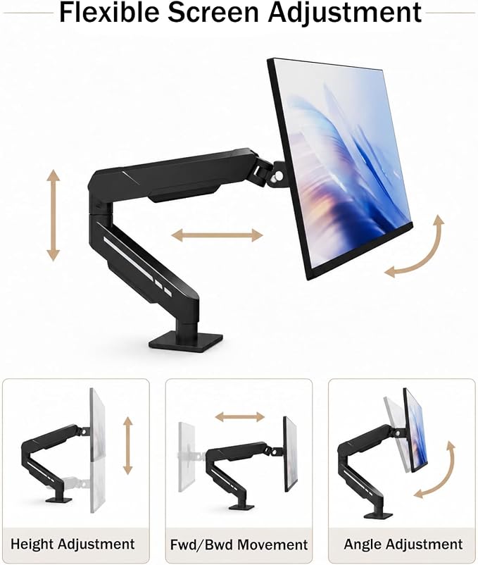 THEARK Single Monitor Desk Mount 17"-32" Screens - Adjustable Mechanical Monitor Arm Computer Monitor Stand up to 19.8 lbs,VESA Arm Desk Mount with C-Clamp and Grommet Base,VESA 75x75/100x100mm,Black - Image 3