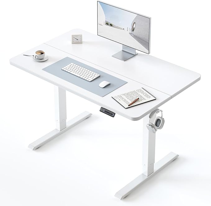 BANTI 40 × 24 Inches Standing Desk, Ergonomic, Electric Height Adjustable, Sit and Stand Up, Computer Office Desk with Splice Board, White Frame/Whitetop by Bantifurniture