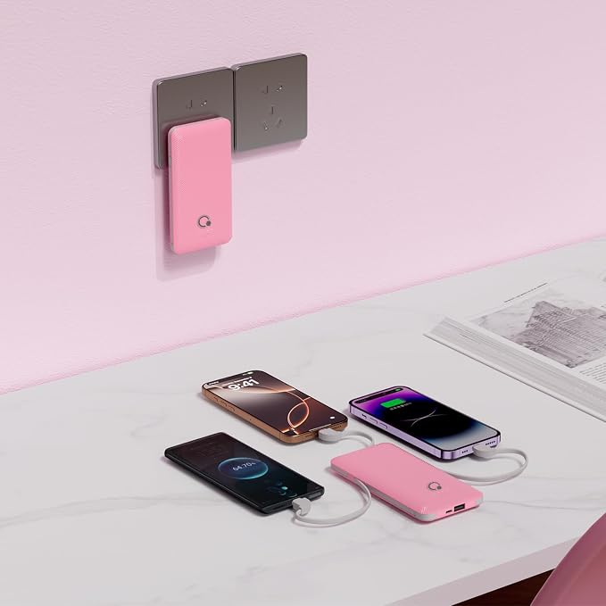 Portable Charger with Built-in Cables and AC Wall Plug, USB C External Battery Pack, 10000mAh Travel Essentials Power Bank Compatible with iPhone17/16/15/14/13, Samsung Galaxy, Pixel,Tablet and More - Image 2