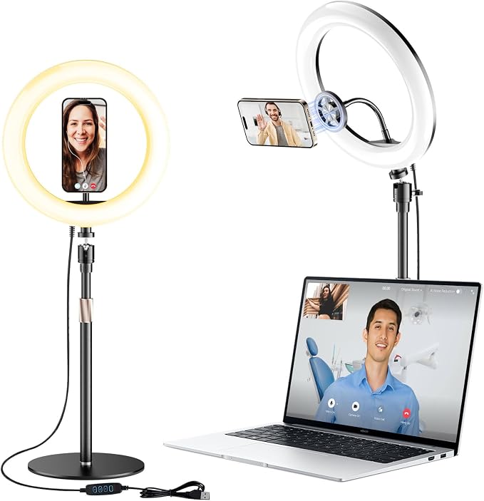 10" Adjustable Desk Ring Light with Magnetic Phone Stand for Zoom Meetings | 10" Halo Ring Light with 3 Lighting Modes and 10 Dimmer Settings, Perfect for Home Office, Youtube, and Video Conferencing by Wowcati