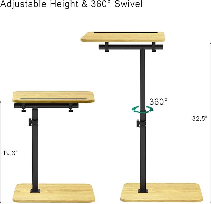 360° Swivel Sofa Side Table for Couch, Set of 2 | Adjustable Height, Laptop Table for Work, TV Trays Table for Snacks Reading, Fits Bed Chair, Phone & Tablet Slot - Image 6