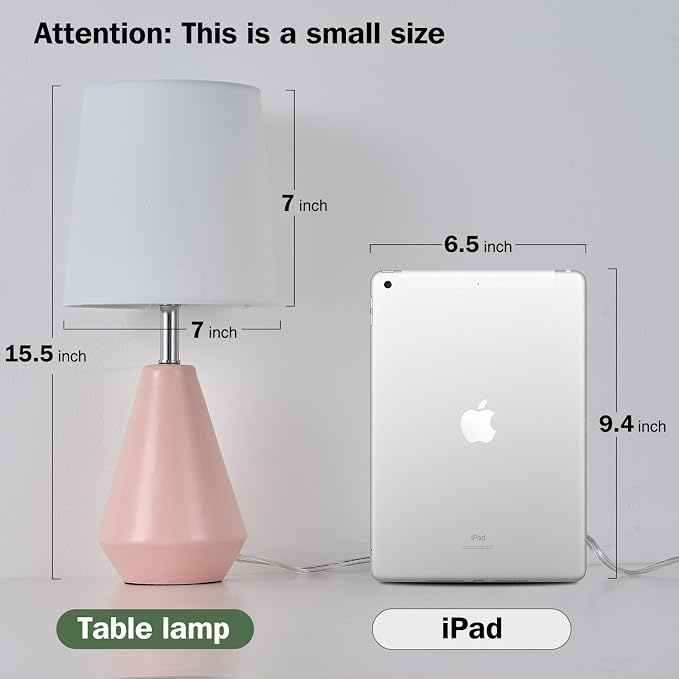 Small Bedside Table Lamp for Bedroom-Reading Desk Lamp Set of 2,with 3 Color Temperatures,15.5" Nightstand Ceramic Lamp with Fabric Shade for Kids Room,Living Room,Dorm,Home Office(Pink+White) - Image 7