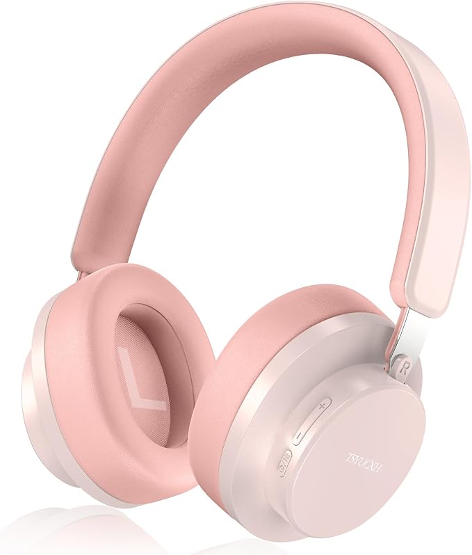 Over Ear Headphones Wireless Bluetooth, Noise Cancelling Headphones Bluetooth with Microphone, Cancelling Wireless Headphones Over Ear, 65h Playtime, Clear Calls, Comfort Fit For Travel (Pink) by TSYUCXH