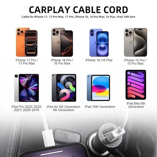 Replacement iPhone 17 Car Carplay Apple Cable Cord for iPhone 17Air 16E 16 15/17 Pro Max, Plus, iPad 10th Gen, iPad Pro 12.9/11, iPad Air 5/4th Gen, Mini 6th Gen USB A to USB C Fast Charger Cable - Image 2