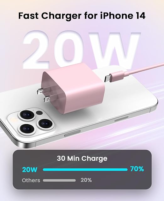 iPhone Charger Fast Charging, USB C Charger Block, 6FT/10FT Lightning Cable | For Apple iPhone 14/13/12/11 Series, 2-Pack USB C to Lightning Cables, AirPods with Lightning Charging Case,Pink - Image 7