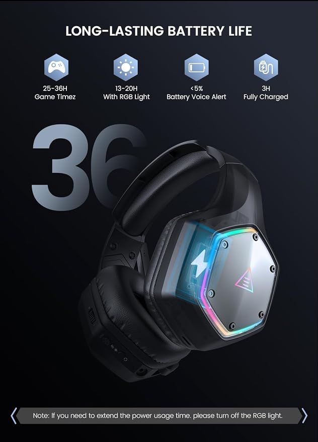 EKSA Wireless Gaming Headset, 2.4GHz USB Gaming Headphones with Microphone for PC, PS5, PS4, Nintendo Switch, 7.1 Surround Sound PC Headset, RGB Light, Ergonomic Design, 3.5mm Wired for Xbox Serie - Image 5