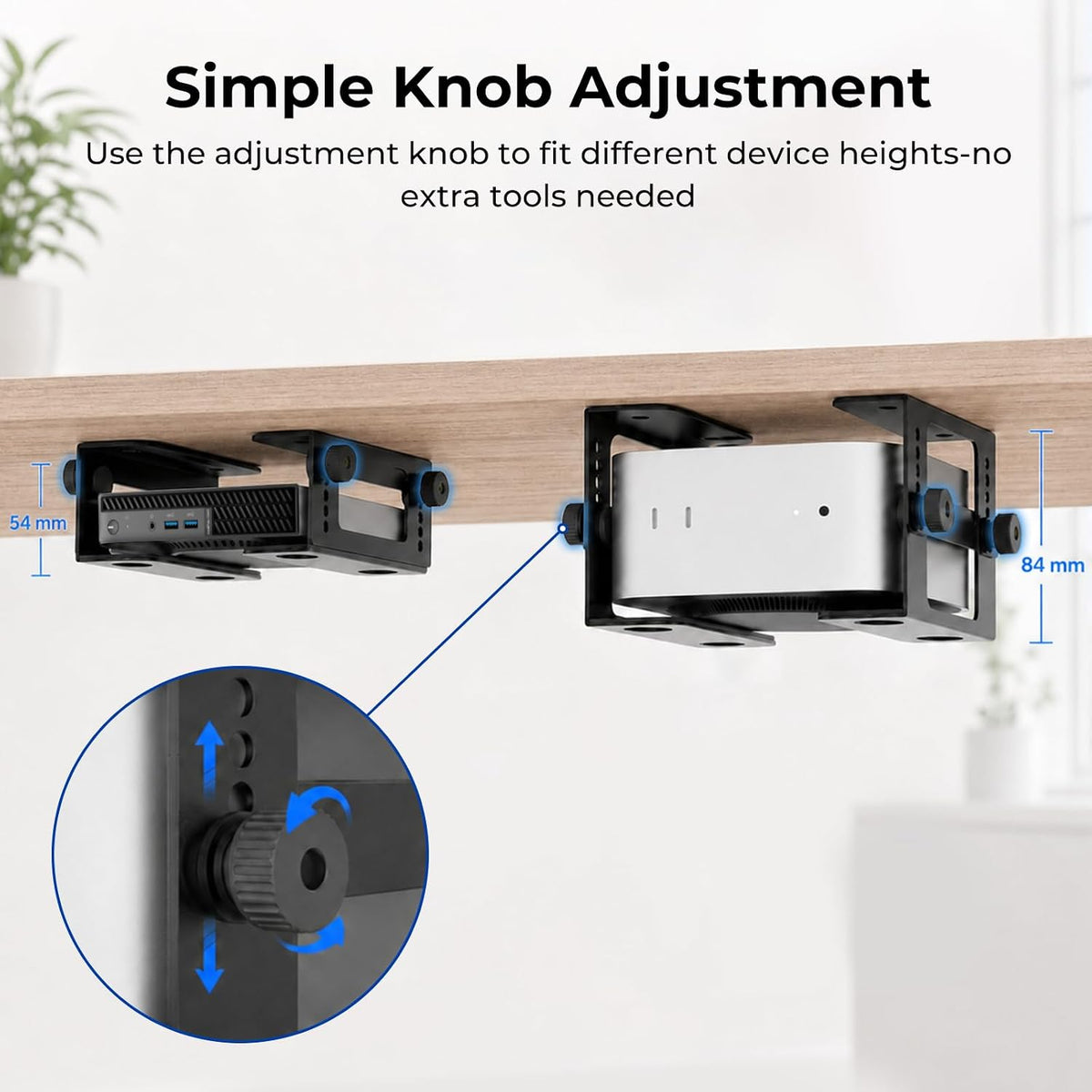 Adjustable Under Desk Mount for Mini PC Under Desk Holder for Mac Mini, Business Mini Desktop Computers 5-level Adjustable Height from 2.13–3.31 in Mini CPU Mounting Bracket with Screws and Cable Ties - Image 6