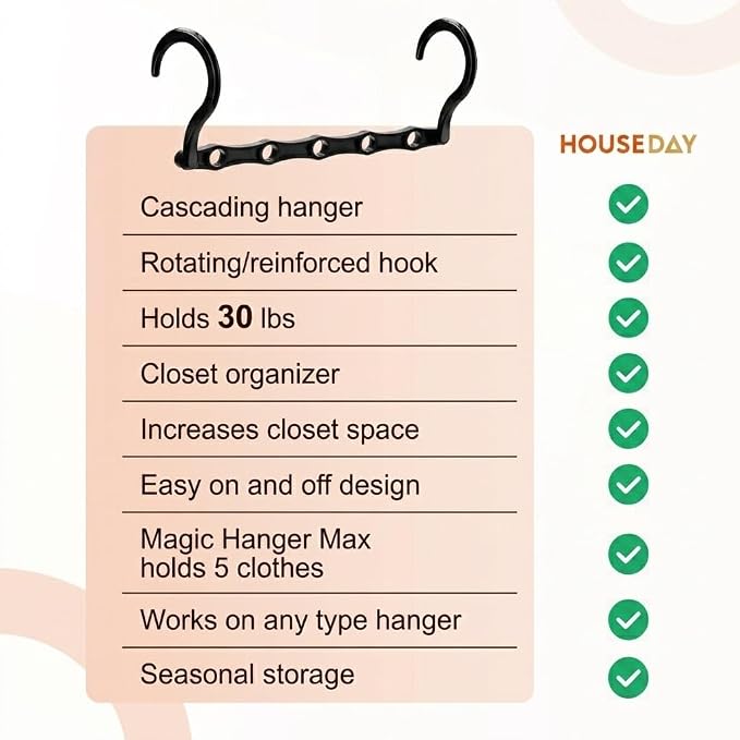 HOUSE DAY Closet Organizers and Storage 8 Pack - Black, Saving Closet Space | Space Saver Hanger Organizer, Closet Organization for Dorm, Apartment, Dorm Room Essentials for Grouping Clothes - Image 9