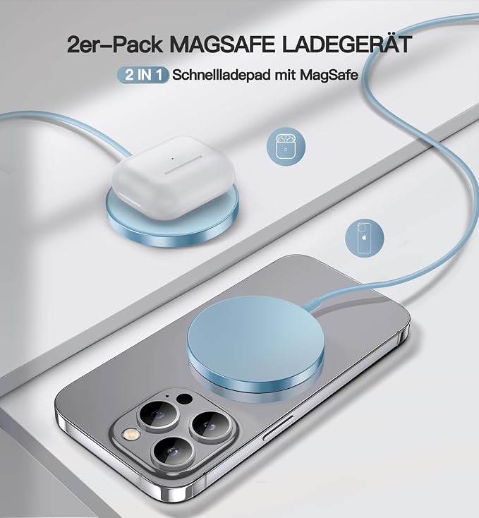 OANDYS Magnetic Wireless Charger 15W Fast Mag Safe Charger for 16/15/14/13/12 Series 2 Pack 5ft Cable Wireless Charging Pad for AirPods 3/2/Pro 2/Pro Mag-Safe Original Replacement - Image 3