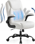 GTPOFFICE Executive Office Chair with Comfortable Lumbar Support, Ergonomic Gaming Chair with Flip-up Armrests & Zoned Pressure-Relief Cushion, Comfy PU Leather Desk Chair, White by GTPOFFICE