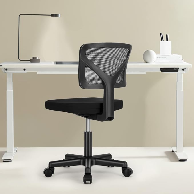 Sweetcrispy Small Armless Desk Chair, Mesh Rolling Office Chairs | Adjustable Ergonomic Lumbar Support, Low-Back, Swivel Wheels, Home Work, Bedroom, Study, Student, Adults, Classic Black - Image 6