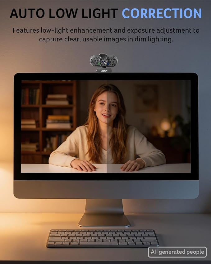 Acer 1080p Webcam USB Plug and Play Webcam for PC with Noise Cancellation Microphones Computer Camera for Desktop Streaming Gaming Online Meeting Wide Angle Privacy Cover A-to-C Adapter Easy Setup - Image 8