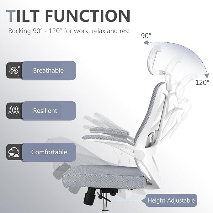 Office Chair (07Grey, Chair) | 360° Swivel Adjustable Lumbar Support & Flip-Up Armrests capacity 300 lbs capacity - Image 5