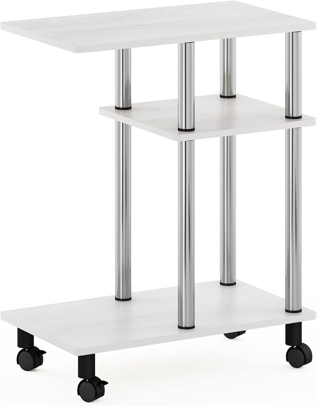 Furinno Turn-N-Tube U-Shaped Side Table with Casters, White Oak/Stainless Steel - Image 5