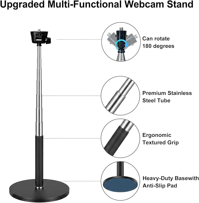 Webcam Stand for Desk, Telescopic Webcam Mount Camera Stand for Logitech Webcam C922 C930e C920S C920 C615 C960 C920x BRIO 4K NexiGo N60 etc, for Zoom Meetings, Streaming, Video Recording - Image 5