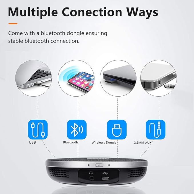 TONGVEO All-in-One Conference Room Video Camera System Al Auto-Tracking HD1080P 60fps 3X Optical Zoom USB3.0 HDMI PTZ Camera and Bluetooth Conference Speakerphone with Microphones - Image 5