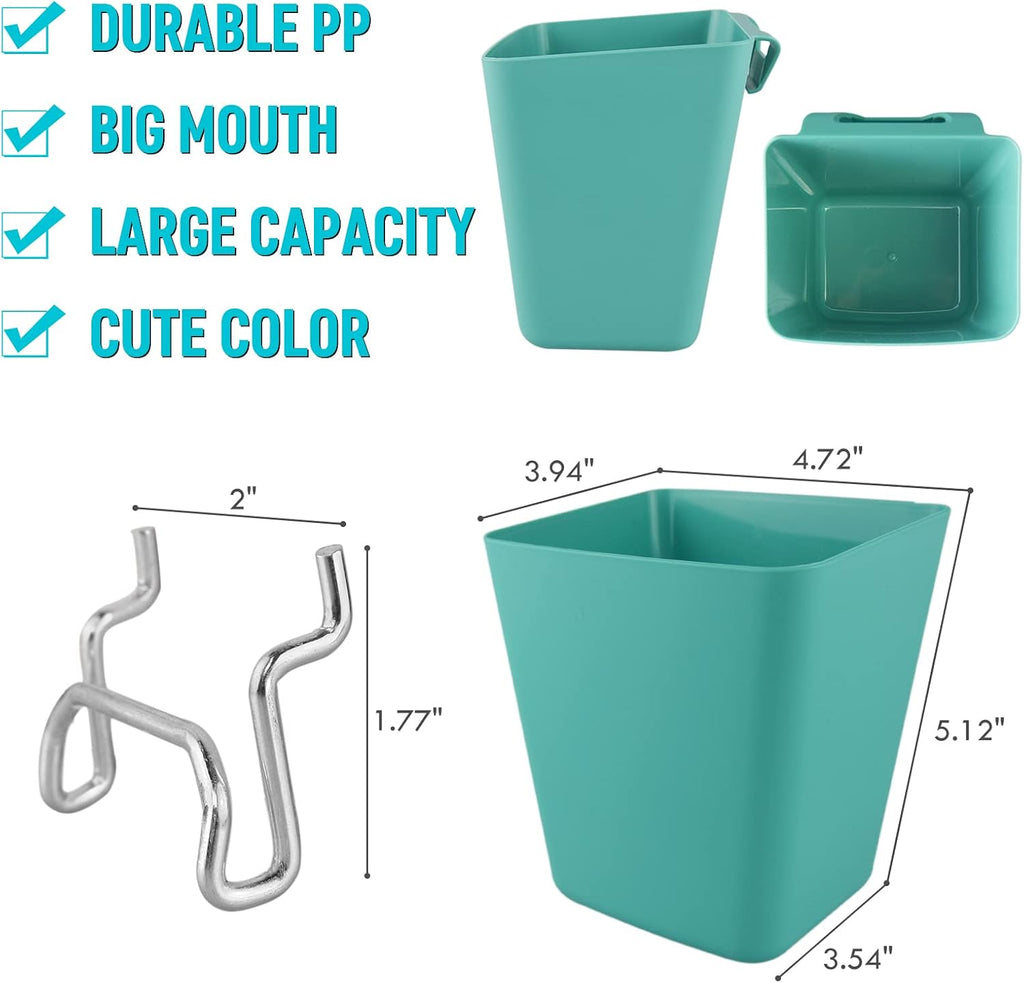 Large Pegboard Cups, 6Pack Peg Board Square Storage Bins With Hooks (Green) - Image 3