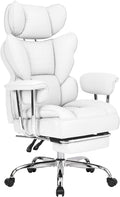 DUMOS Big and Tall Home Office Desk Chair, Executive Chair with Footrest | Scratch-Resistant PU Leather, Ergonomic Reclining, Pocket Spring Support, 400 LBS Weight Capacity, White by DumosLifestyle