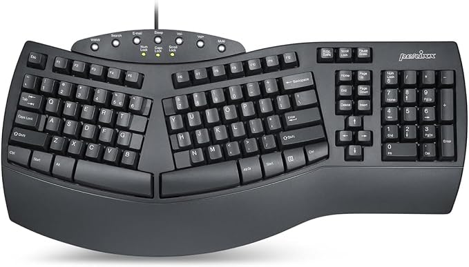 Perixx PERIBOARD-512B Wired Ergonomic Keyboard - Split Keyboard, Wrist Rest, Natural Typing - Wired USB Connectivity - US English - Black by PerixxComputerGmbH
