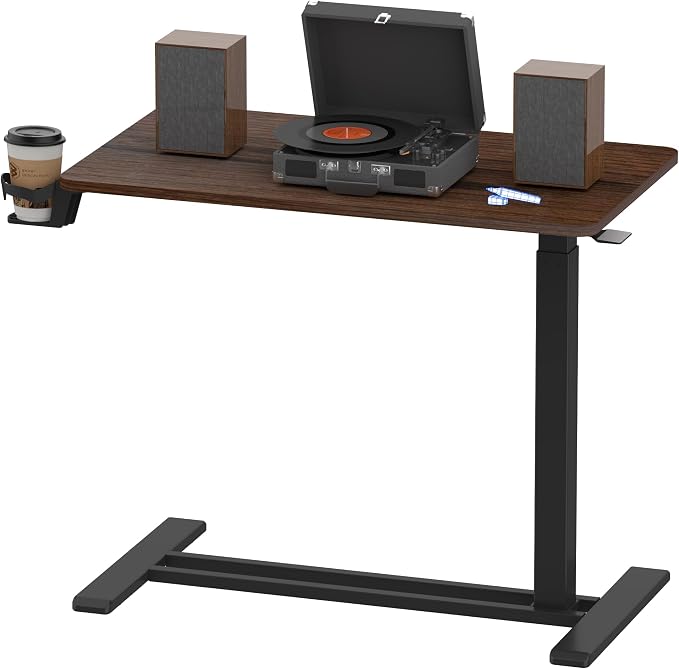FLEXISPOT H7 32" Pneumatic Height-Adjustable Overbed Table with Wheels | C-shaped bedside table,Medical End Table,Rolling Cart TV Tray,Laptop desk for Hospital Home use,31.5"W x 17.7"D,Mahogany by Unknown