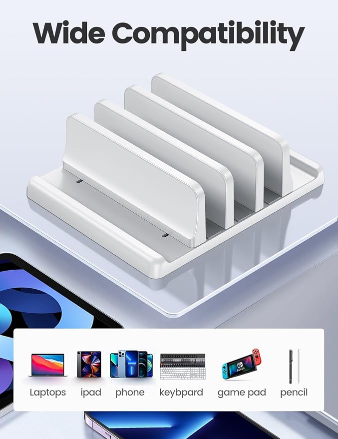 Vaydeer 3-Slot Vertical Laptop Stand Made of Premium ABS Plastics 5 in 1 Design Space-Saving Adjustable Desk Organizer for All MacBook/Chromebook/Surface (White) - Image 5
