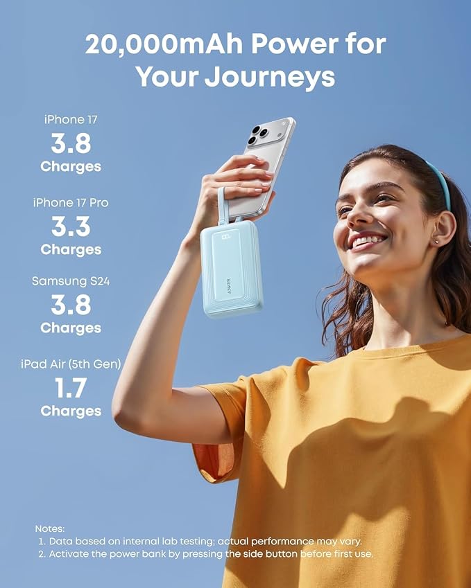 Anker Power Bank,20,000mAh 45W Portable Charger,Dual Built-in USB-C Cables | 20,000mAh Portable Charger with 45W Max Fast Charging, USB-C and USB-A Ports for iPhone 17 Series, Galaxy, MacBook, and More - Image 5