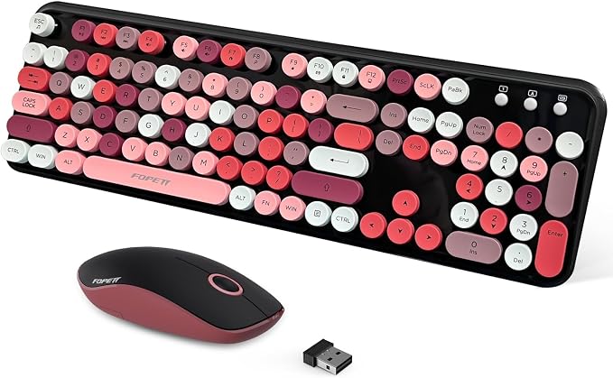 2.4GHz Wireless Keyboard and Mouse Set with Switch Button - Full-Size Keyboard - Compatible for Windows/Laptop/PC/Notebook/Smart TV and More - Black Colorful by FOPETT