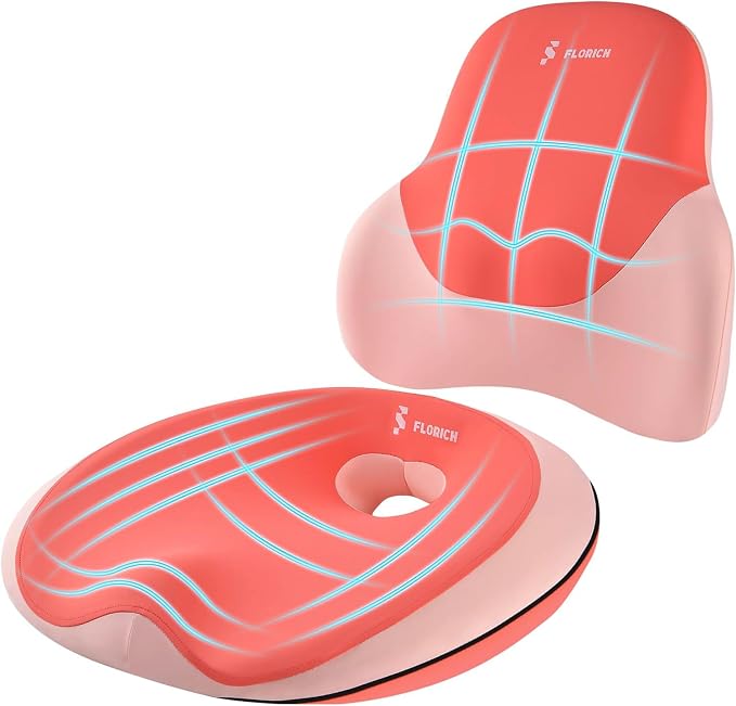 Seat Cushion Lumbar Support Pillow for Office Chair, Car Lower Back Support, Ergonomic Desk Chair Pillow for Butt and Back Support of Memory Foam Seat Pad(Dark Pink) by FLORICH