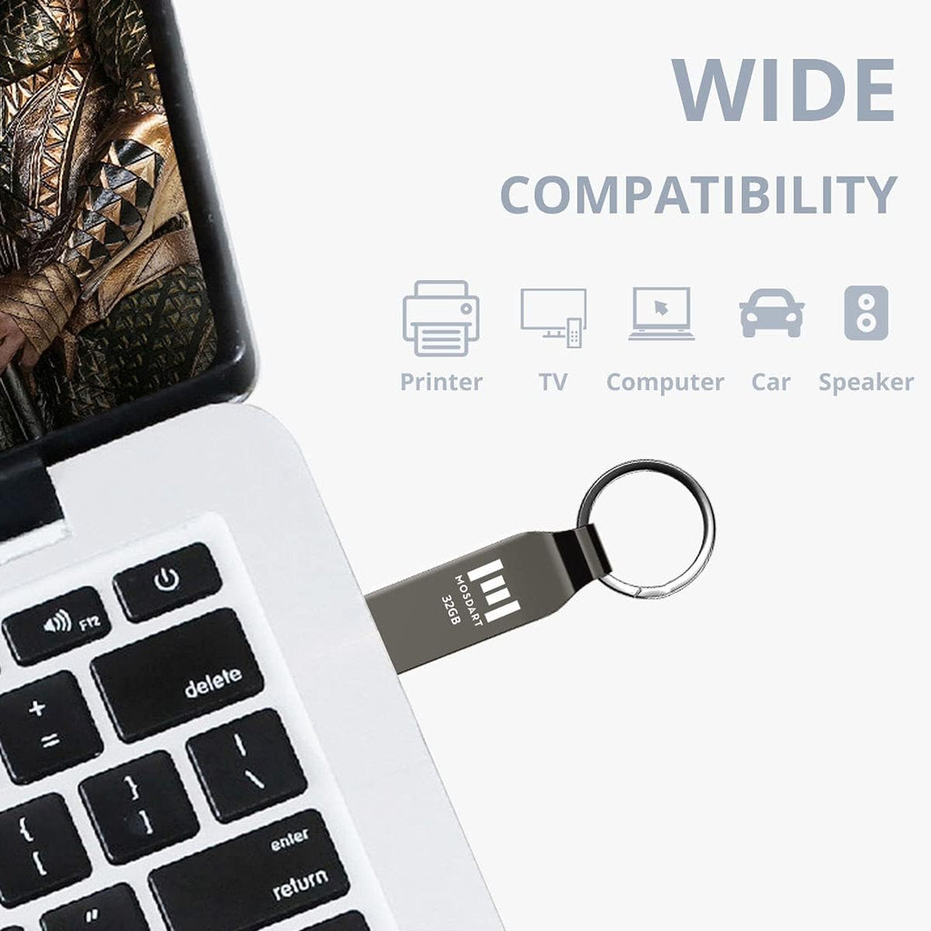 MOSDART 2pcs 32GB Metal USB 2.0 Flash Drive Waterproof with Keychain,Gray - Image 3