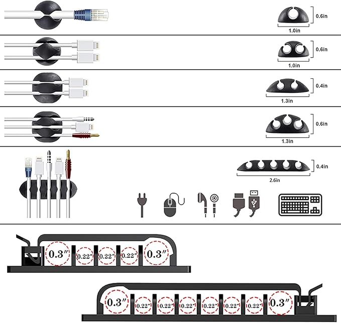 White Cable Management Organizer Kit 4 Cable Sleeve Split 311Pcs | 47Cable Clips 12Cord Clips Holder,22 Cable Ties, 20 adhesive Wall cable Tie, 200Fasten Cable Ties for TV Electronics - Image 7
