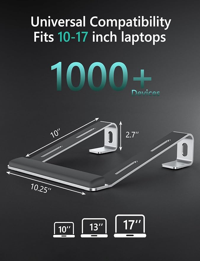 JCZT Aluminum Laptop Stand, Laptop Riser with Wrist Rest, Silver | Ergonomic Detachable Portable Laptop Stand for Desk, Notebook Holder Compatible with MacBook Air Pro, All 10-17'' Laptops - Image 5