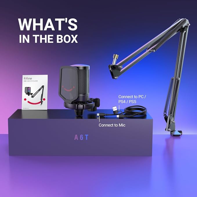 FIFINE AmpliGame A6T USB Gaming Microphone Kit, Condenser Mic for Streaming | Mute Button, RGB Indicator, Boom Arm, Gain Control, Pop Filter, Shock Mount, for PC PS4/5 Discord Twitch Podcasts YouTube - Image 9