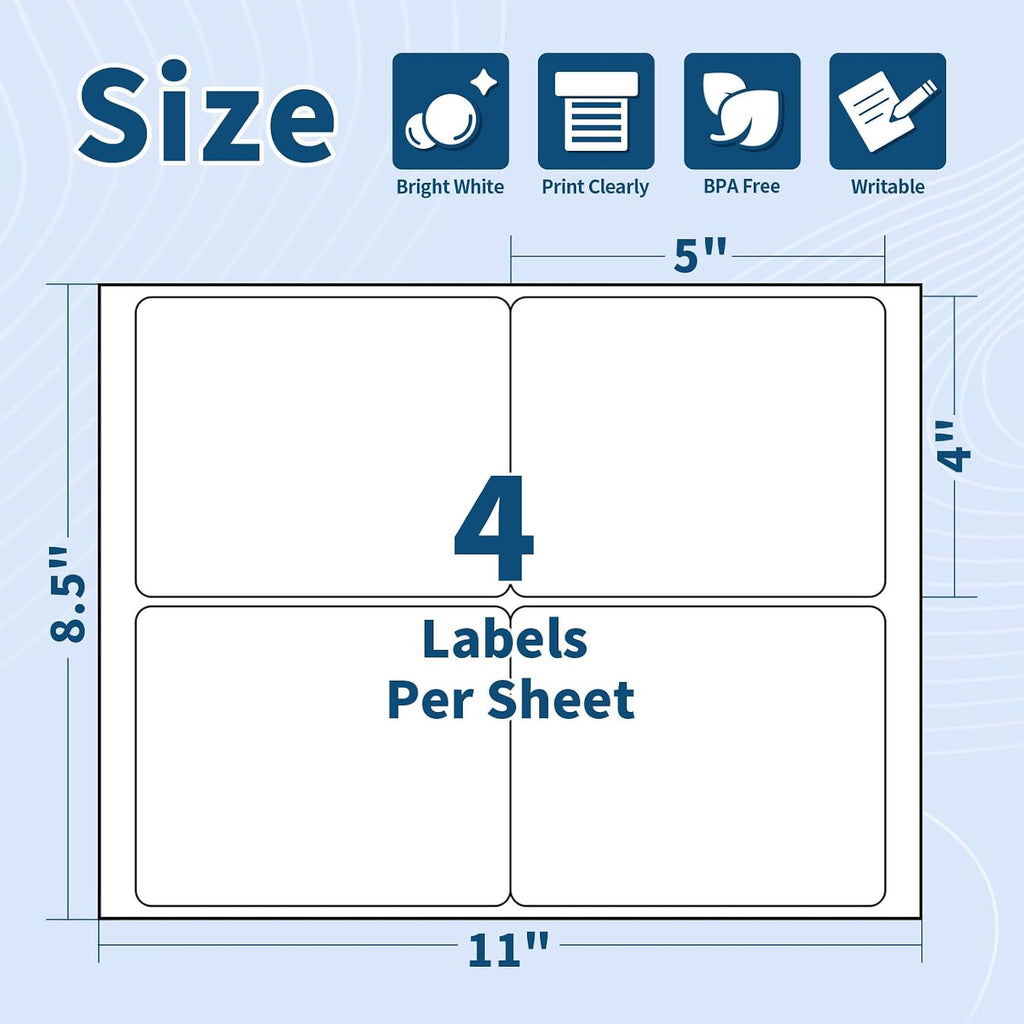 500 Sheets 2000 Labels 4x5 Shipping Label for Laser & Inkjet Printers, Permanent Adhesive, 4 Labels per Page, A4 Size, Perfect for Mailing & Addressing - Image 2