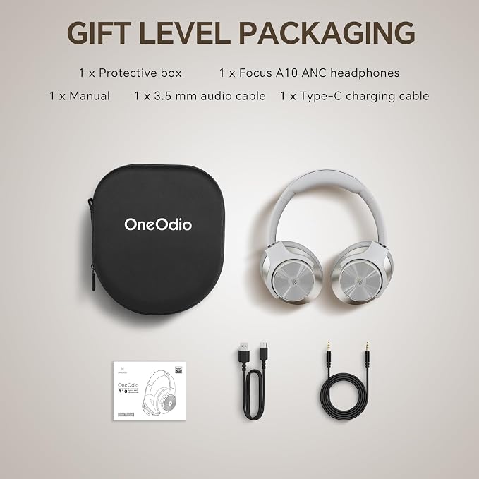 OneOdio Focus A10 Wireless Active Noise Cancelling Headphones, Multipoint | Hybrid ANC, 62H playtime, multipoint Bluetooth, USB-C charging and 3.5mm wired mode for travel, work and daily listening - Image 8