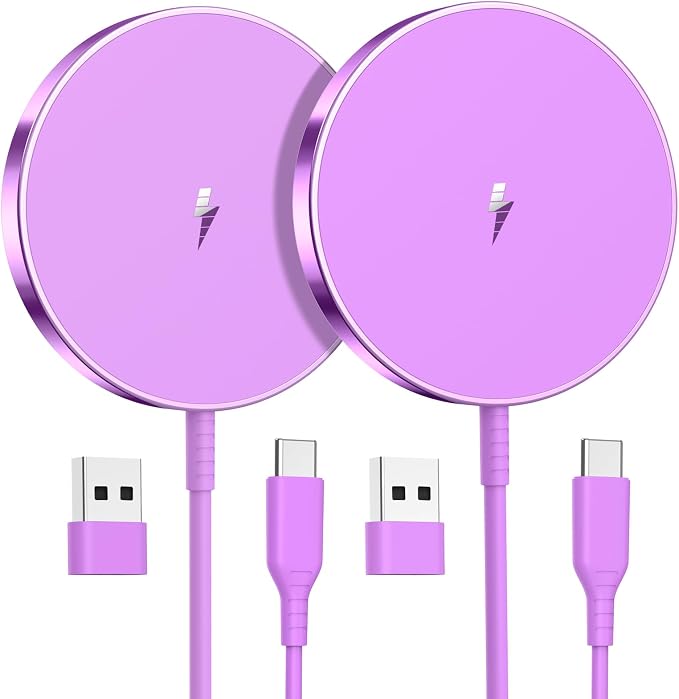 Magnetic Wireless Charger, 2-Pack 15W Fast Mag-Safe Stand for iPhone 17-12 | Fast Magnetic Wireless Charging Pads for iPhone 17/17 Air/17 Pro/17 Pro Max, 16/15/14/13/12 Series and AirPods(Purple） by MagneticCharger