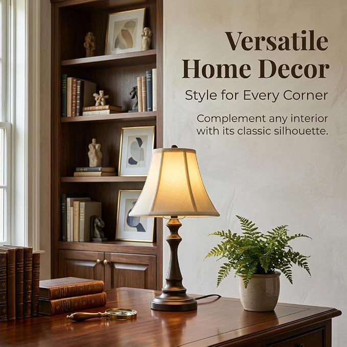 Traditional Table Lamp, Vintage Desk Lamp for Living Room with Fabric Shade, Farmhouse Bedside Lamp Brown Finish for Bedroom Nightstand Office Hotel (Pack-01) - Image 6