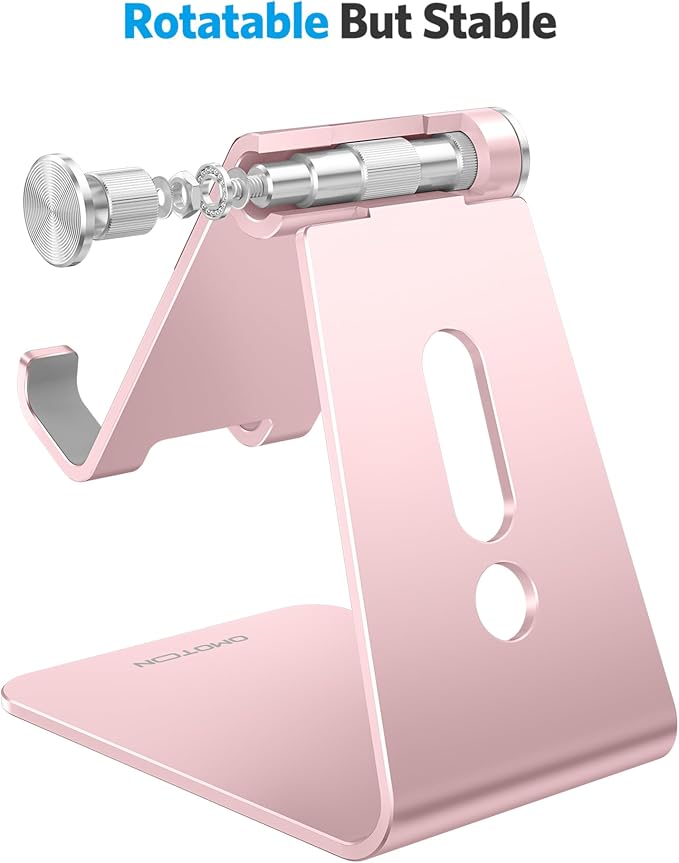 OMOTON Adjustable Cell Phone Stand, C2 Aluminum Desktop Phone Holder Dock Compatible with iPhone 15 14 13 Xs XR 8 Plus 7 6, Samsung Galaxy, Google Pixel, Android Phones, Rose Gold | Sturdy 3mm Aluminum, Charging Port, 270° Adjustable, Non-Slip Silicone... - Image 7