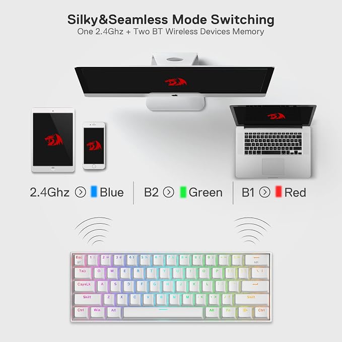 Redragon K530 Pro Draconic 60% Wireless RGB Mechanical Keyboard, BT/2.4Ghz/Wired 3-Mode 61 Keys Compact Gaming Keyboard w/Hot-Swap Socket, Free-Mod Plate Mounted PCB & Tactile Brown Switch | BT 2.4GHz Wired Tactile Brown Switch Compatible Windows Mac A... - Image 4